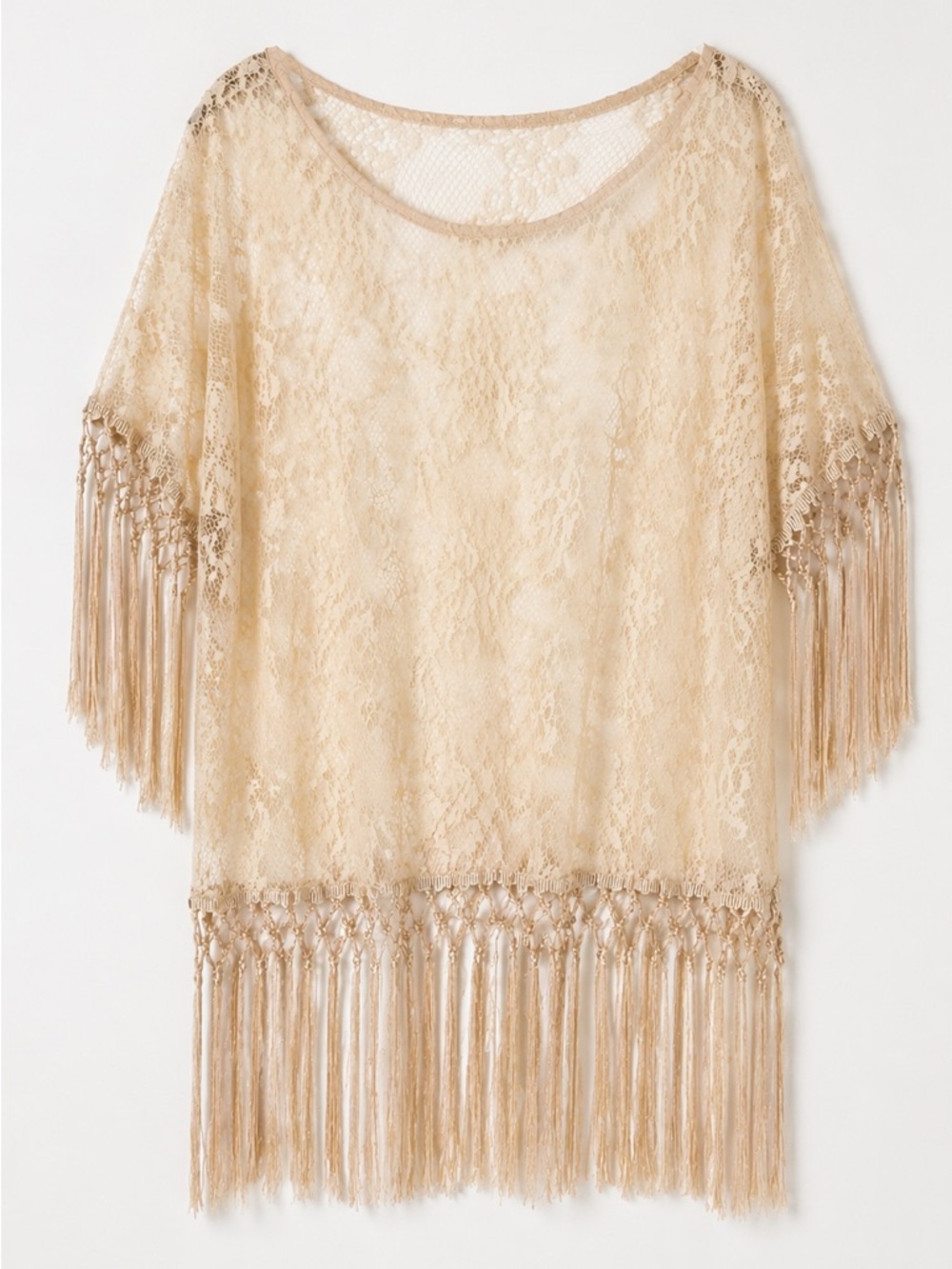 Lace Fringe Floral Kimono Top Coverup